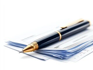 Loan repayment slip clipart, payday finance, watercolor illustration, sharp edges, paper slip with pen, isolated on white background