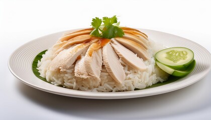 Chinese Food, Hainanese Chicken Rice on white background isolated.