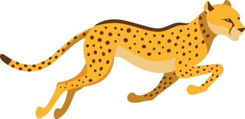 A cheetah is running across a white background. The cheetah is the main focus of the image, and it is in motion. The cheetah's speed and agility are emphasized