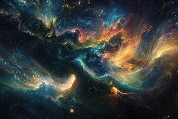 Abstract Cosmic Nebula with Swirling Lines and Stars