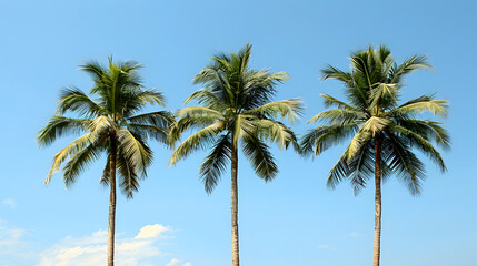 Palm trees against a blue sky, Palm trees on a tropical beach,