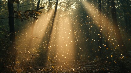 Obraz premium Golden Light Filtering Through a Forest Canopy