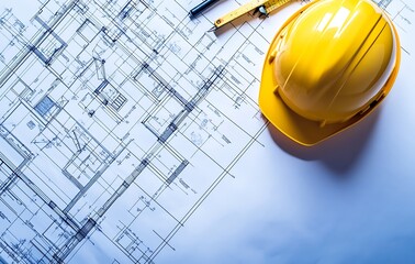 Blueprints lying on a construction site while remodeling a house - home improvement concepts.