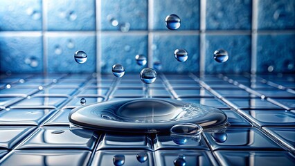 Water droplets falling gently over a glossy ceramic tile