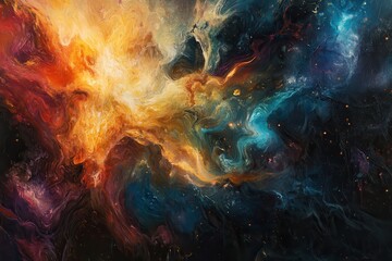 Abstract Cosmic Nebula with Swirling Colors and Glittering Stars