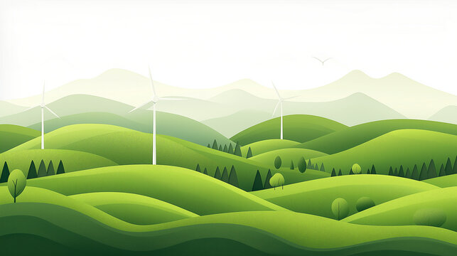 wind farm on a rolling green hill