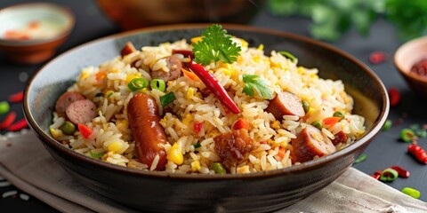 Fried rice in Chaufa style with sausage