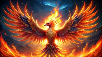 Vibrant phoenix rising from flames symbolizing rebirth and resilience