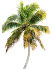 A single, tall palm tree with green fronds against a white background.
