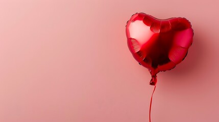 Red balloon in the shape of heart on pink background