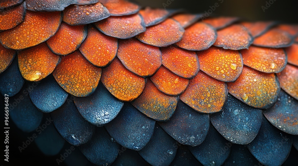 Poster Close-up of Scales with Water Droplets