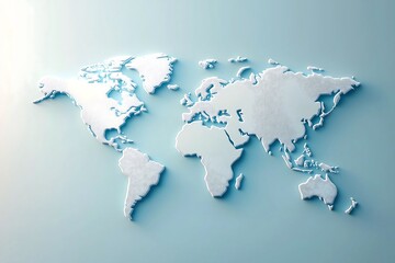 3D world map with minimal design on light blue background