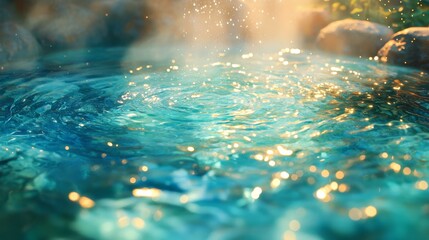 Obraz premium Sparkling Water with Golden Glints and Abstract Bokeh