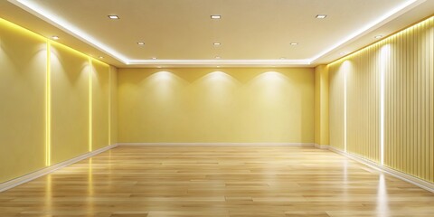 Light yellow interior wall with integrated soft lighting and sleek flooring