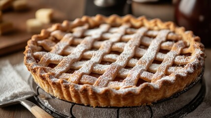 Delicious Lattice-Top Pie with Powdered Sugar