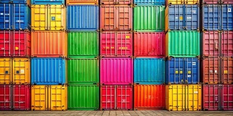 Fototapeta premium Vibrant stacking of shipping containers creating a colorful arrangement