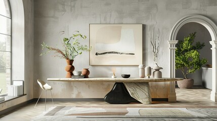 Creating a Balanced and Aesthetically Pleasing Interior: Modern Console Table with Artistic Decor Elements – Boho Home Decor Inspiration