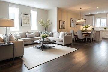 Fototapeta premium Modern living room with kitchen on a luxury home