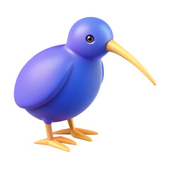 kiwi bird icon bright blue multicolor in plastic 3d style