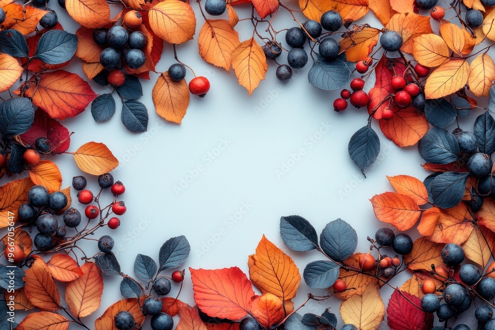 Poster Autumnal Frame of Leaves and Berries