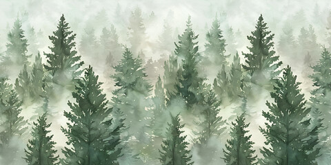 Fototapeta premium Misty Pine Forest Landscape