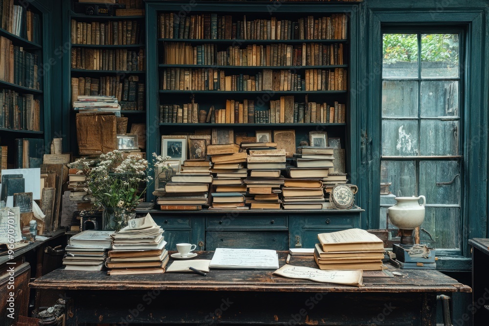 Canvas Prints A Cozy Study Room Filled With Books