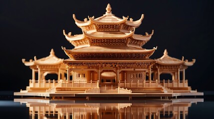 Naklejka premium A wooden model of a traditional Chinese pagoda with intricate details.