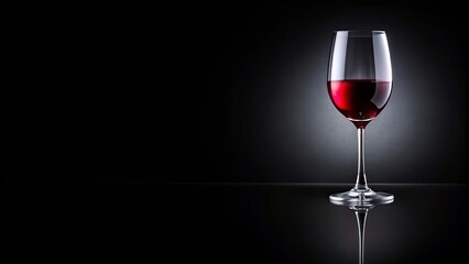 An almost empty glass of wine with reflection on black background