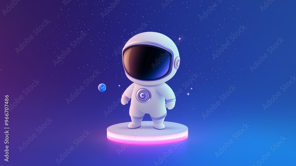 Aufkleber a small astronaut is standing on a platform with a planet in the background