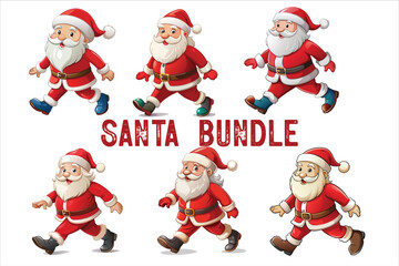 Santa Claus Clip Art Vectors & Illustrations set.  lighting Santa clip art. Santa vector. Red christmas sleigh with santa claus vector illustration.