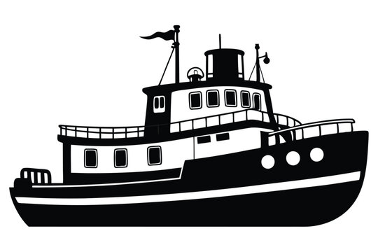 recommend clip art: Tugboat silhouette illustration on black and white