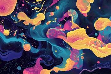 Abstract Digital Art with Vibrant Swirls and Shapes