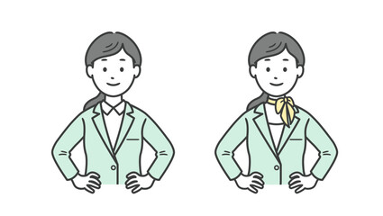 腰に手を当てて自信を見せる女性ビジネスマンの上半身イラスト