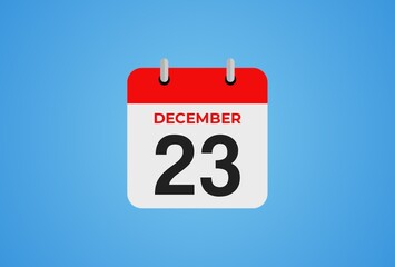 Icon calendar day. 23 December. 23th ays of the month, illustration style. Date day of week Sunday, Monday, Tuesday, Wednesday, Thursday, Friday, Saturday.