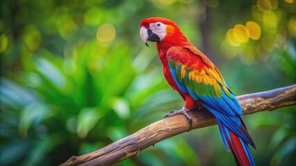 Obraz premium Colorful parrot perched on a branch, parrot, colorful, bird, branch, animal, perched, wildlife, feathers, tropical, vibrant