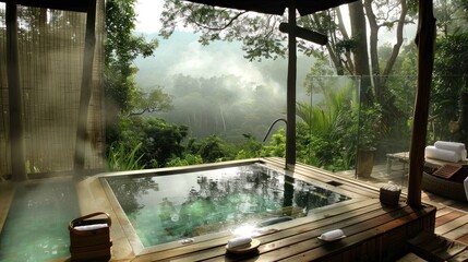 Fototapeta premium Relaxing Hot Tub With Jungle View.