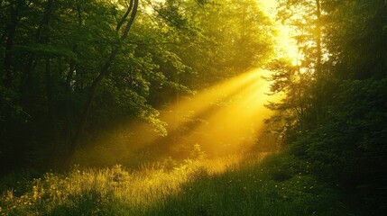 Bright rays illuminating a forest