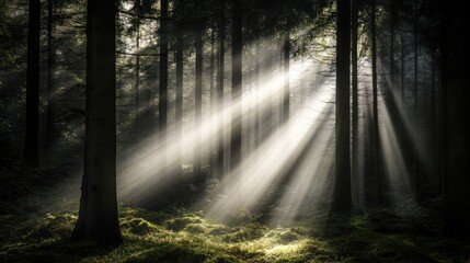 Bright rays illuminating a forest