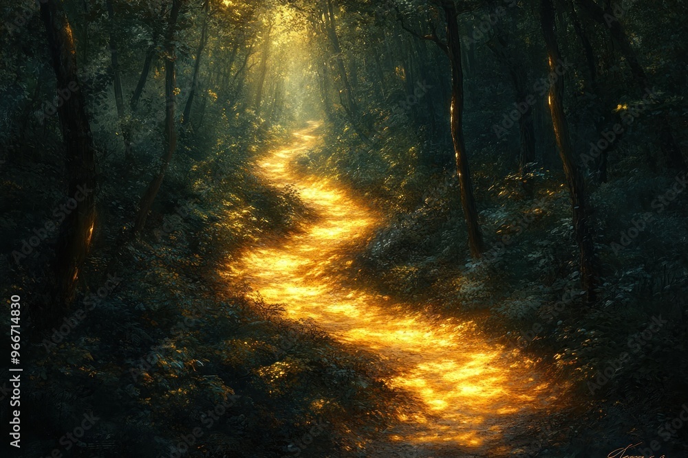 Wall mural Golden Path Through a Dark Forest