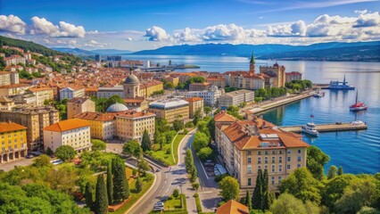 Rijeka skyline with historic maritime buildings along the coast, Rijeka, Croatia, maritime, heritage, architecture, buildings, coastline