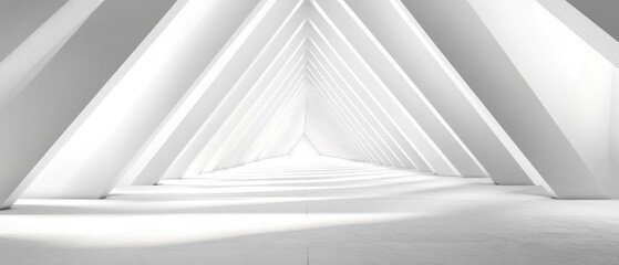 Obraz premium White Architectural Structure with Triangular Supports and a Central Pathway