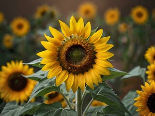 beautiful sunflowers in close up shot during a clear day	