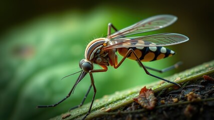Mosquito images, Close-Up of Striped Mosquito on Leaf Surface