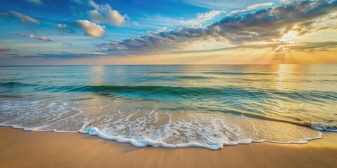 Serene seascape with gentle waves softly lapping the shore , peaceful, ocean, waves, water, tranquil, beach, horizon, nature