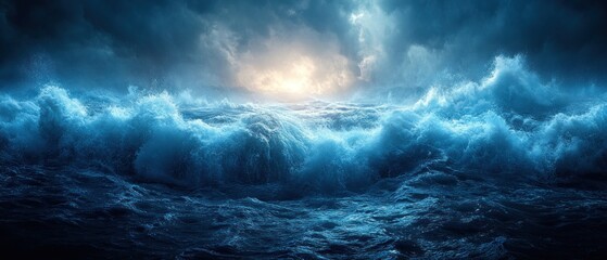 Fototapeta premium Stormy Ocean Waves Crashing Under a Dark Sky