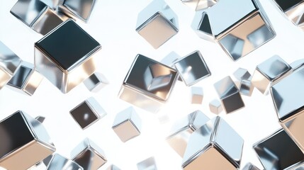 A bunch of silver cubes are flying through the air