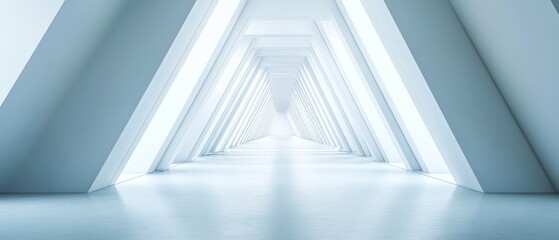 Obraz premium A White, Triangular Corridor with a Bright End