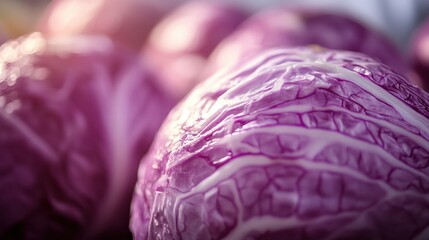Fototapeta premium Close-up of a Purple Cabbage Head with Detailed Veins