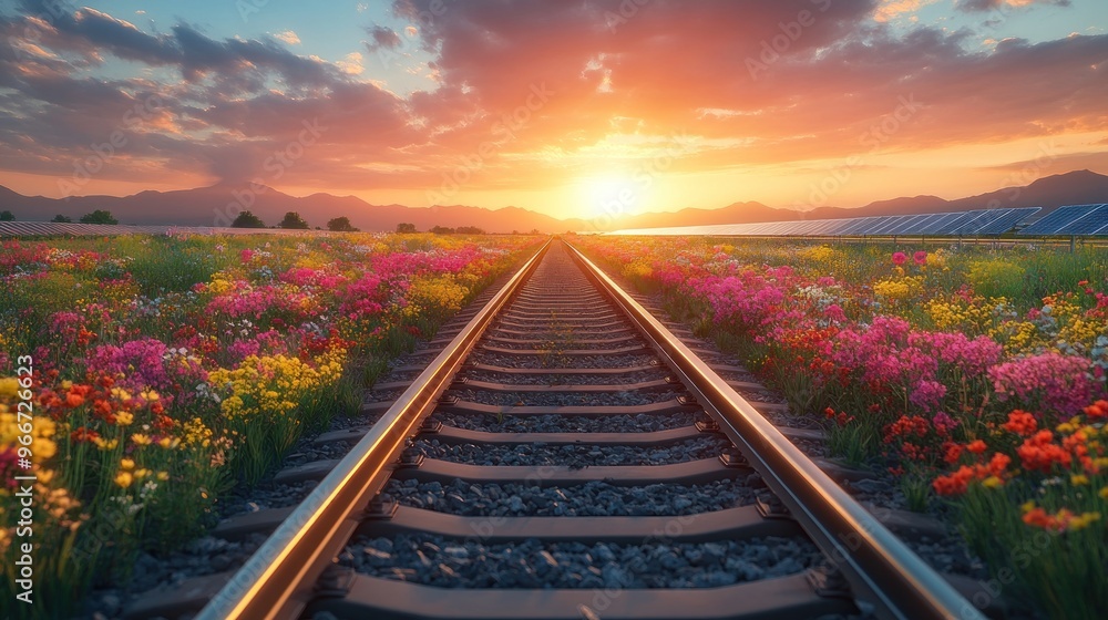 Poster Sunset Railway Landscape