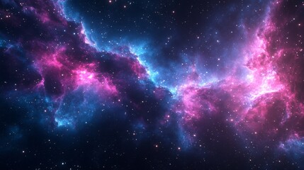 Naklejka premium Cosmic Nebula with Pink and Blue Glowing Clouds